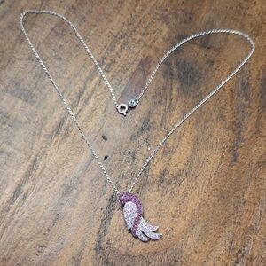 Elegant Silver and Pink Bird Pendant Necklace